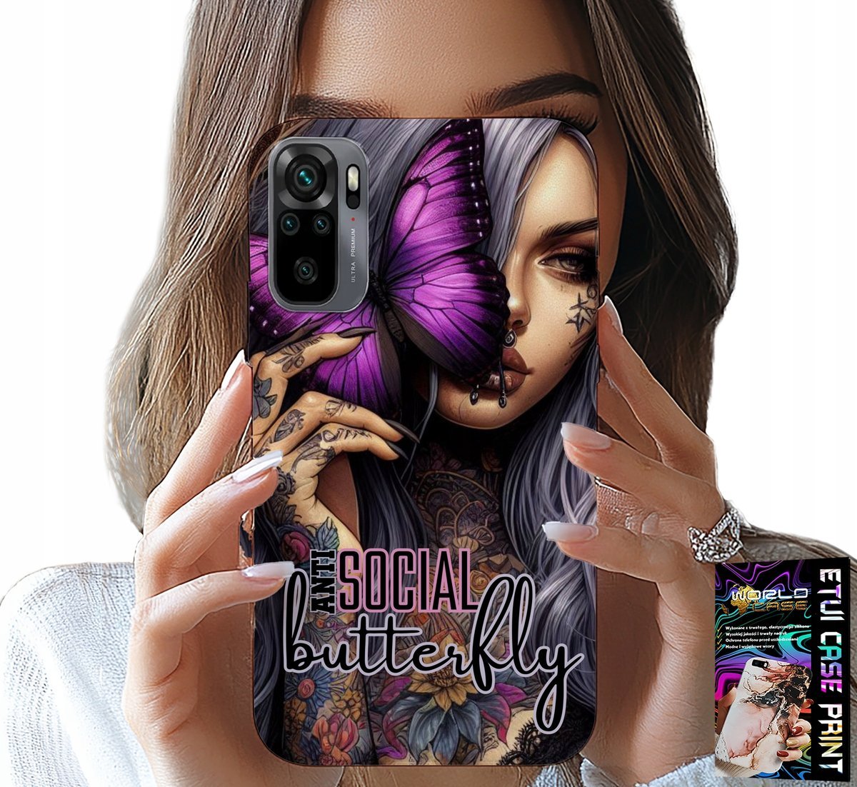 ETUI DO XIAOMI NOTE 10 / 10S - ANTI SOCIAL BUTTERFLY RÓŻOWY MOTYL + SZKŁO