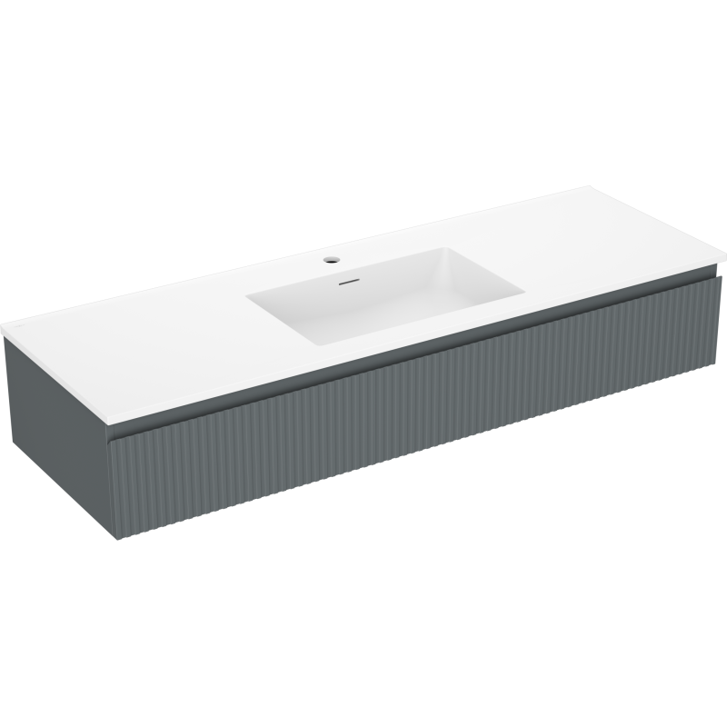 Mexen Rivel szafka łazienkowa 140 cm z umywalką Otis, 1 szuflada, ryflowana , grafit mat/biała mat - 91A20-14023-1-BF66-W18M0