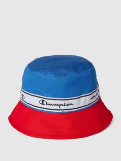 Czapki męskie - Czapka typu bucket hat z paskami w kontrastowym kolorze i napisem z logo - grafika 1