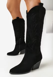 Czarne Kozaki Kowbojki na Stożkowym Obcasie Keralin - Kozaki damskie - miniaturka - grafika 1