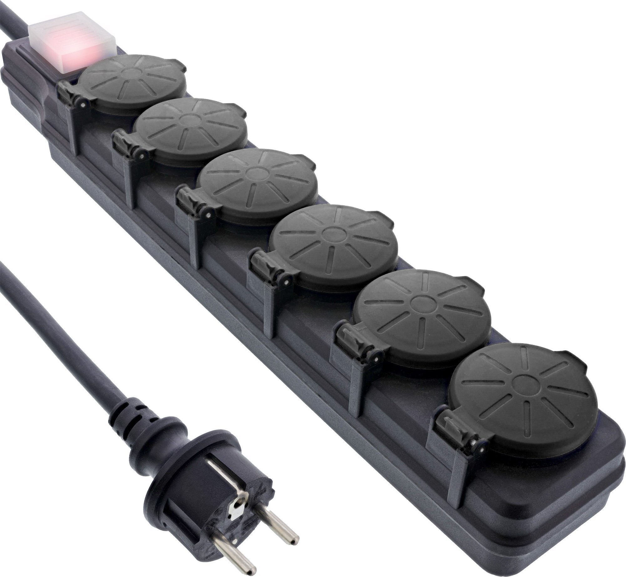 InLine® Outdoor-Steckdosenleiste, 6-fach Schutzkontakt, IP44, mit Schalter, 10m