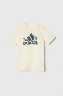 Koszulki dla chłopców - adidas t-shirt bawełniany dziecięcy kolor żółty z nadrukiem - grafika 1