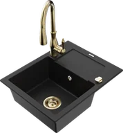 Zlewozmywaki z baterią - Mexen Enzo zlewozmywak granitowy 1-komorowy z ociekaczem i baterią kuchenną Savita, czarny - 6506-77-672601-50 - miniaturka - grafika 1