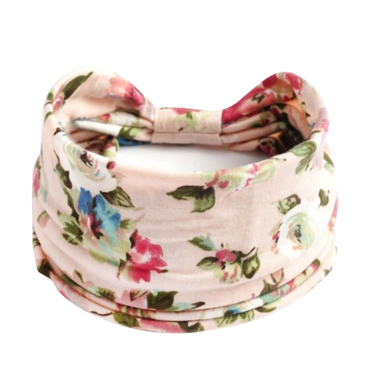 Opaska do Włosów Różowa Turban na Głowę Szeroka w Kwiaty MIŁA W DOTYKU
