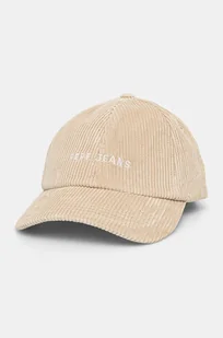 Pepe Jeans czapka z daszkiem sztruksowa WYN kolor beżowy gładka PM040553 - Czapki damskie - miniaturka - grafika 1