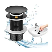 Korki do umywalek - Odpływ z automatycznym przelewem - Odpływ zlewu - Uniwersalna czarna umywalka do wanny i łazienki - miniaturka - grafika 1