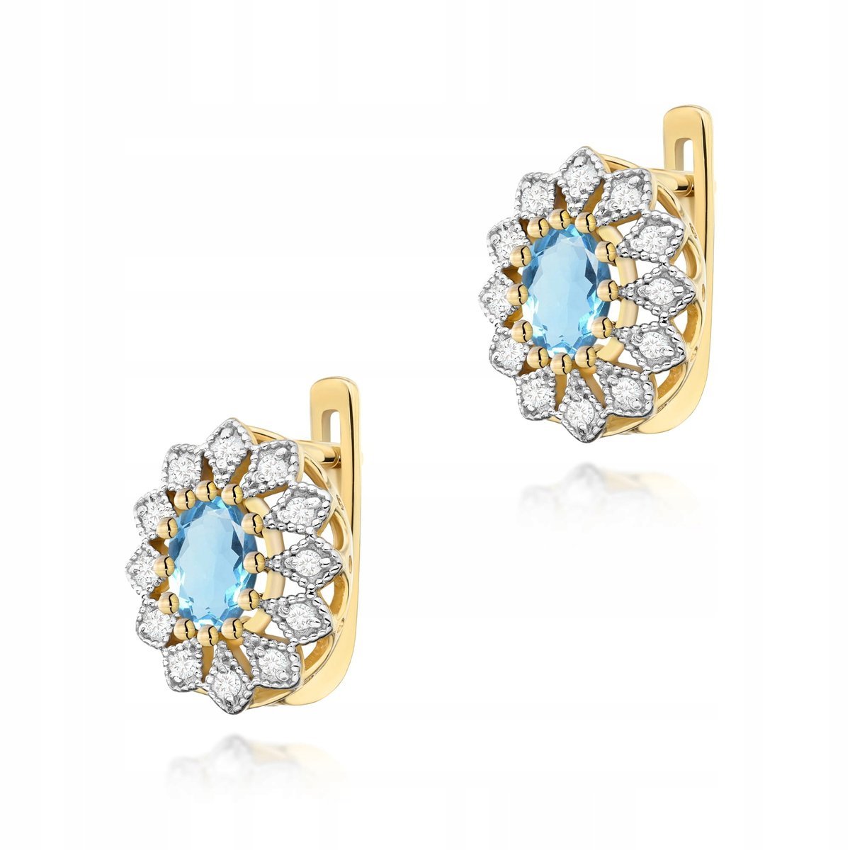 Złote kolczyki 585 z topazem i diamentami eleganckie idealne na prezent 14k