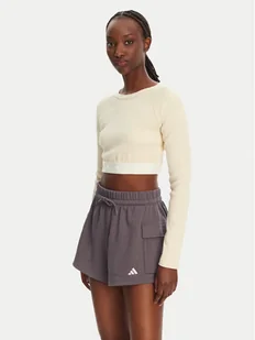 adidas Bluzka Ribbed JD0013 Beżowy Slim Fit - Bluzki damskie - miniaturka - grafika 1