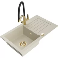 Zlewozmywaki z baterią - Mexen Pablo zlewozmywak granitowy 1-komorowy z ociekaczem i baterią kuchenną Duo, beżowy - miniaturka - grafika 1
