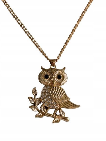 Elegancki Naszyjnik Wisiorek Sowa z Diamencikami Owl Sówka Złota Słodka Y2K
