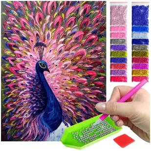 Haft Diamentowy ARTULIO, Obraz DIY 5D, Diamond Painting, Mozaika diamentowa 30x40cm (Dostojny paw z karmazynowym ogonem) + zestaw akcesoriów - Malowanie po numerach - miniaturka - grafika 1