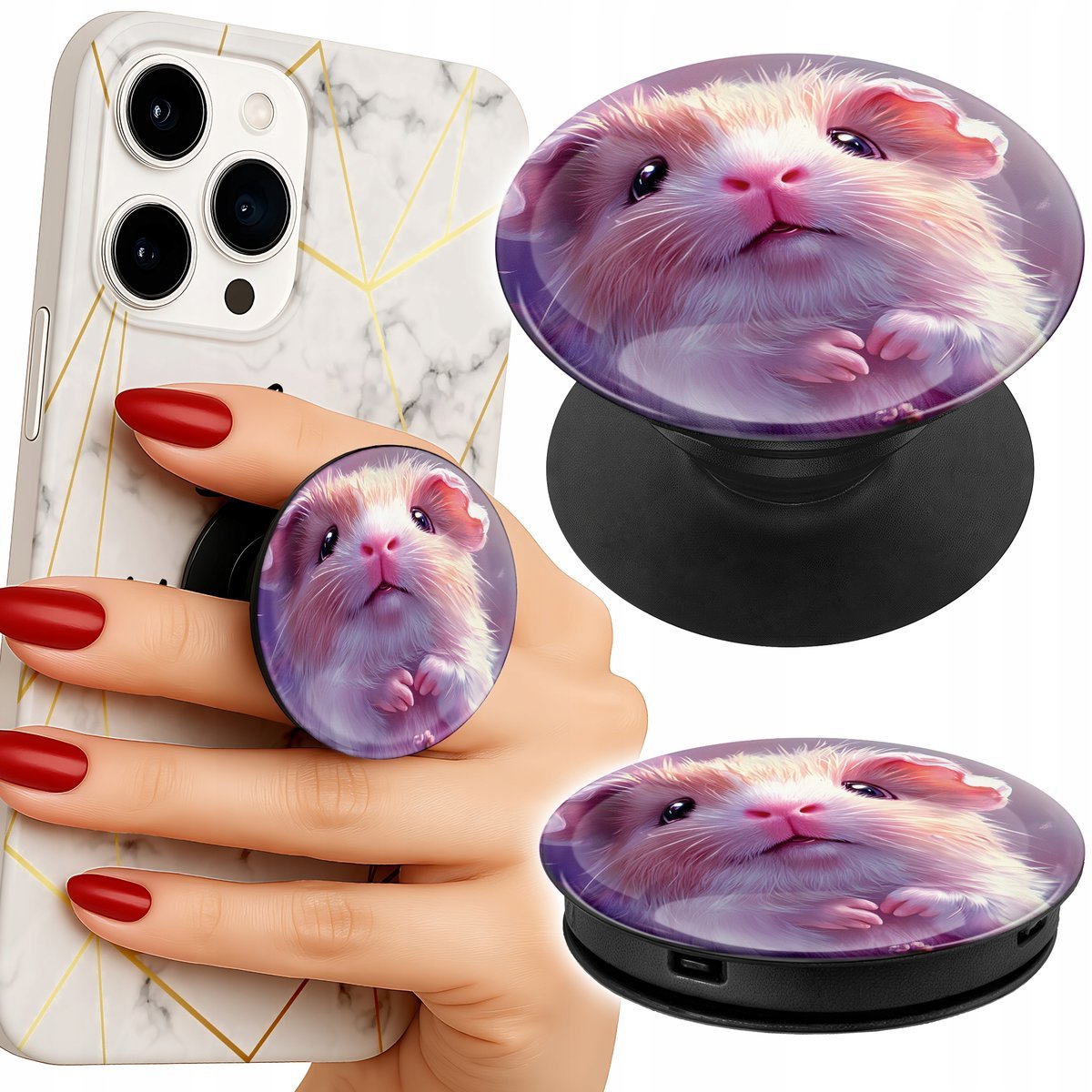Uchwyt do telefonu Popsocket na palce/stojak SŁODKI CHOMIK GRYZONIE WZORY