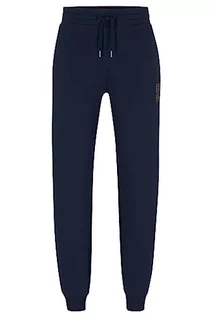 Spodenki męskie - HUGO Męskie spodnie do biegania z bawełny Terry z logo o metalicznym wyglądzie, Dark Blue405, S - grafika 1