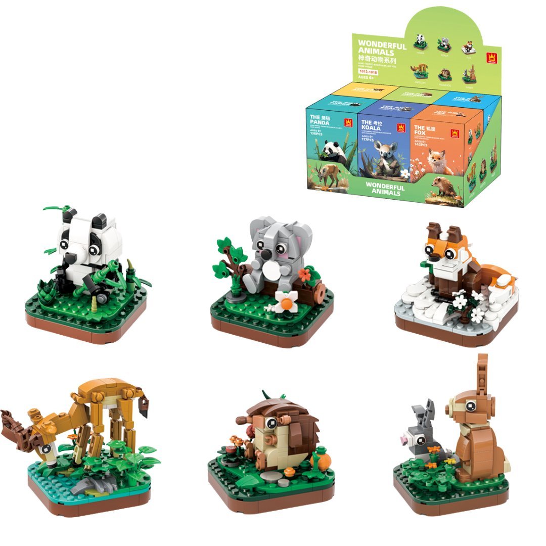 Klocki Wange 1613-1618 - Zwierzęta 6w1 (Panda, Koala, Lis, Jeleń, Jeż, Królik)