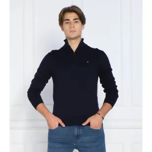 Tommy Hilfiger Sweter ZIP MOCK | Regular Fit | z dodatkiem kaszmiru - Swetry męskie - miniaturka - grafika 1