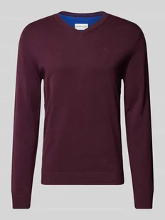 Sweter z dzianiny o kroju regular fit z dekoltem w serek - Swetry męskie - miniaturka - grafika 1