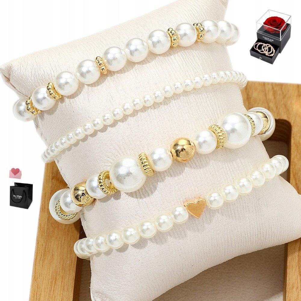 BRANSOLETKA DAMSKA PERŁY PERŁOWA REGULOWANA POZŁACANA 17-22cm ZESTAW