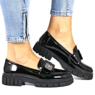Półbuty damskie - DAMSKIE MOKASYNY NA GRUBEJ PODESZWIE WSUWANE POTOCKI 12468 CZARNE LAKIEROWANE - miniaturka - grafika 1