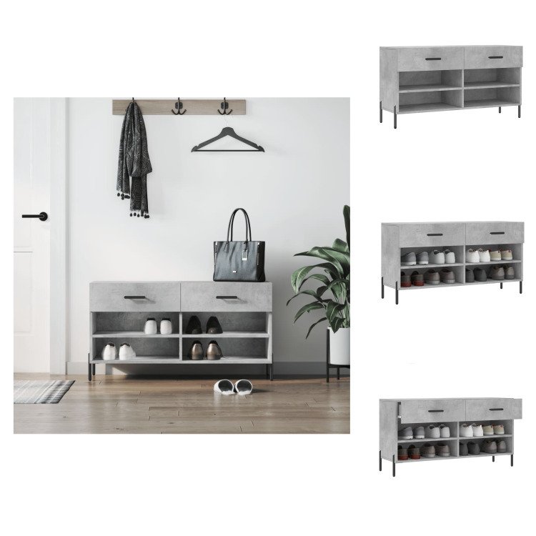vidaXL Ławka na buty betonowa szara 102x35x55 cm materiał drewnopochodny - Stojaki i szafki na buty