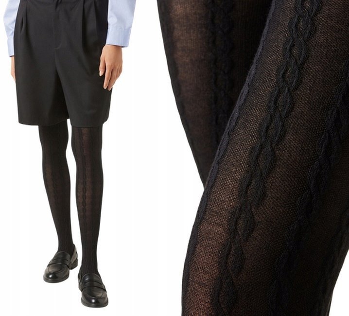 CALZEDONA czarne rajstopy wzorki ciepłe KASZMIR MODAL WARKOCZE T. 3/4 M/L