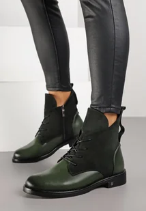 Zielone Botki Potocki Typu Trzewiki z Geometrycznym Motywem Zerfa - Botki damskie - miniaturka - grafika 1