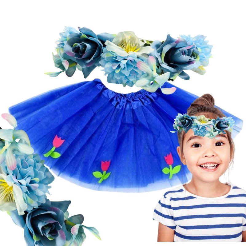 Strój Pani Wiosna Wianek Z Kwiatów Opaska Kwiaty Róże Bratki Niebieska