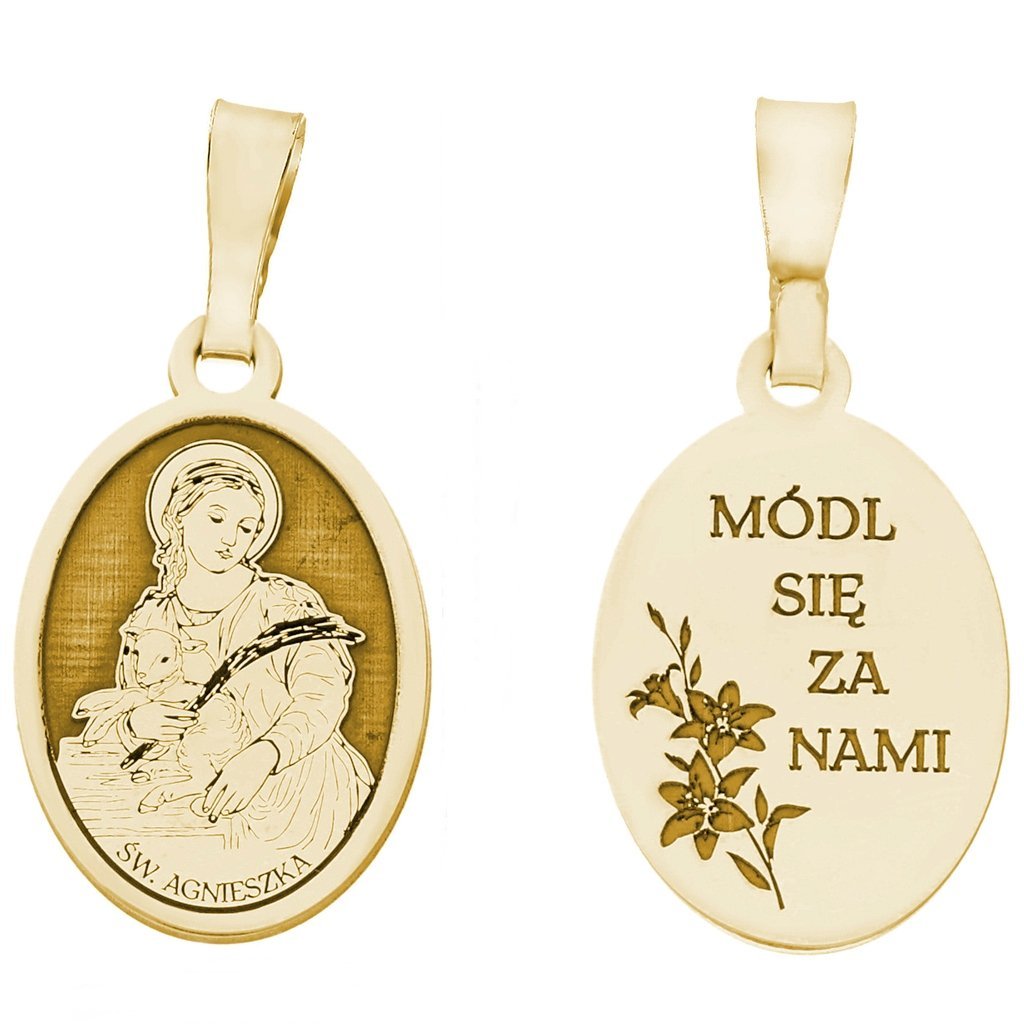 Medalik srebrny Ag 925 pozłacany Św. Agnieszka MDC049G