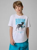 Koszulki dla chłopców - 4F T-shirt regular z nadrukiem chłopięcy - biały 158 (12-13 lat) - miniaturka - grafika 1