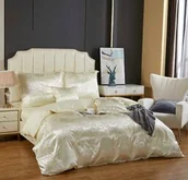 Pościel - Spod Igły I Nitki Pościel atłasowa z haftem 220x200 kremowa AT008 - miniaturka - grafika 1