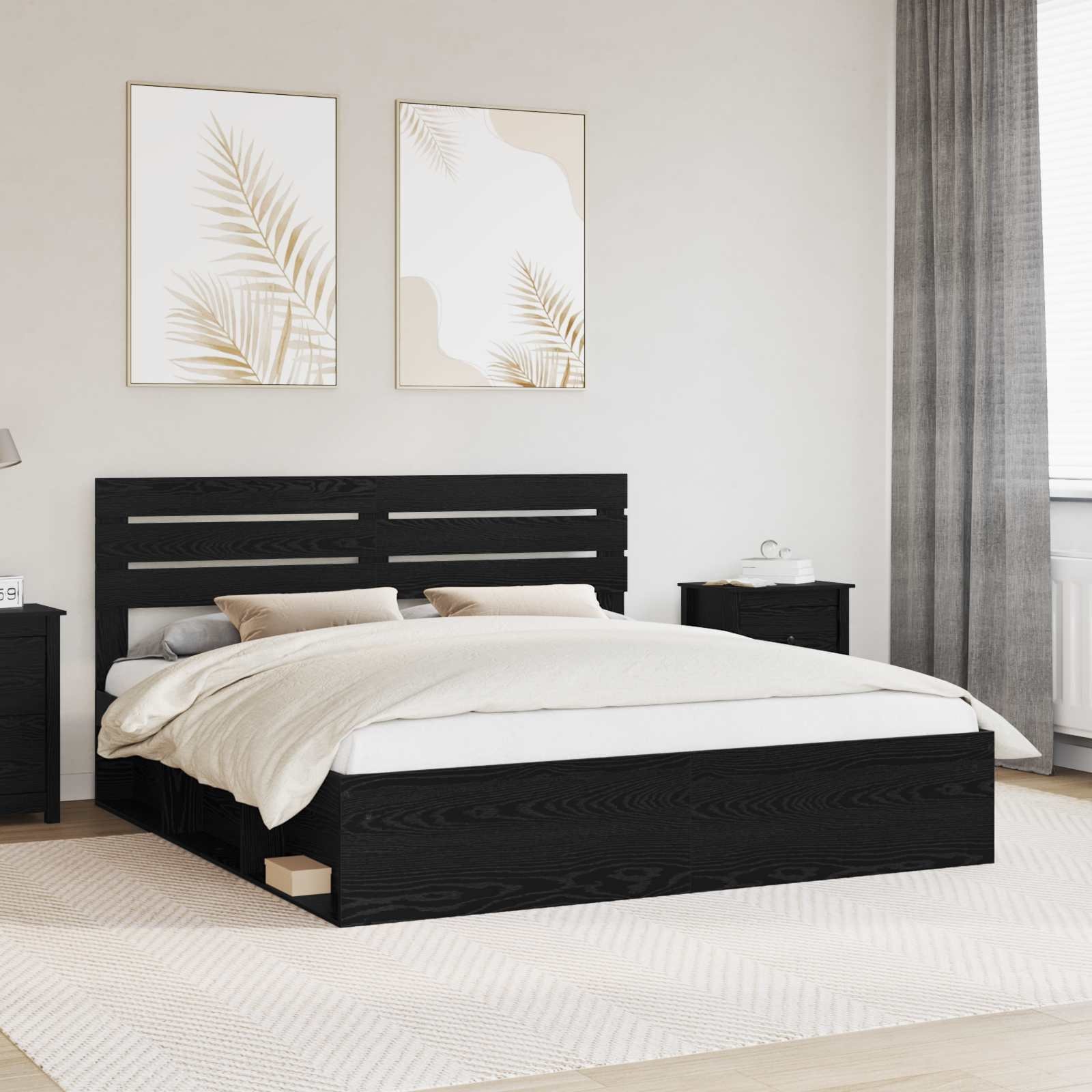 vidaXL Ramka łóżka czarny 200 x 200 cm Lekkie drewno sosnowe