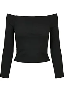 Urban Classics Damska koszulka z długim rękawem Ladies Off Shoulder Rib Longsleeve T-Shirt, czarna, XS - Koszulki i topy damskie - miniaturka - grafika 1