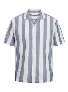 Bestseller AS Męska koszula JPRSUMMER lniana w paski S/S LN koszula, granatowa marynarka/paski: luźny krój, M, Granatowy blezer/paski: luźny krój, M - Koszule męskie - miniaturka - grafika 1