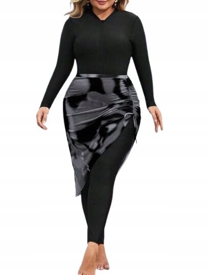 SHEIN PLUS SIZE CZARNY DWUCZĘŚCIOWY STRÓJ KĄPIELOWY NA ZAMEK 52 1HA