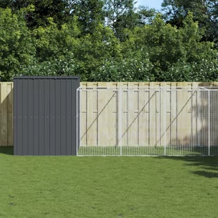vidaXL Buda dla psa, z wybiegiem, antracytowa, 214x865x181 cm, stal - Sprzęt podróżny i transportery dla psów - miniaturka - grafika 1
