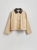 Moda i Uroda OUTLET - Reserved - Denimowa kurtka oversize - beżowy - miniaturka - grafika 1