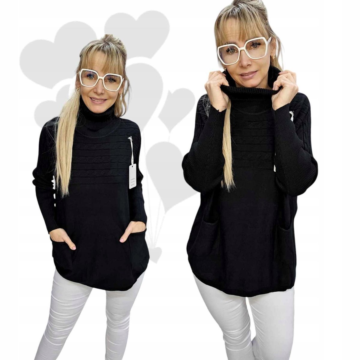 SWETER DAMSKI GOLF na co dzień jak jedwab kieszonki tunika 50 52 5XL 6XL