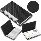 Wizytowniki - WIZYTOWNIK SKÓRZANY ELEGANCKI CARBON KARBOWANY METALOWY SKÓRA PU - miniaturka - grafika 1