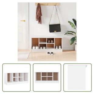 The Living Store Ławka na buty ALTA biała 100x35x45 cm lite drewno sosnowe - Szafki na buty - miniaturka - grafika 1