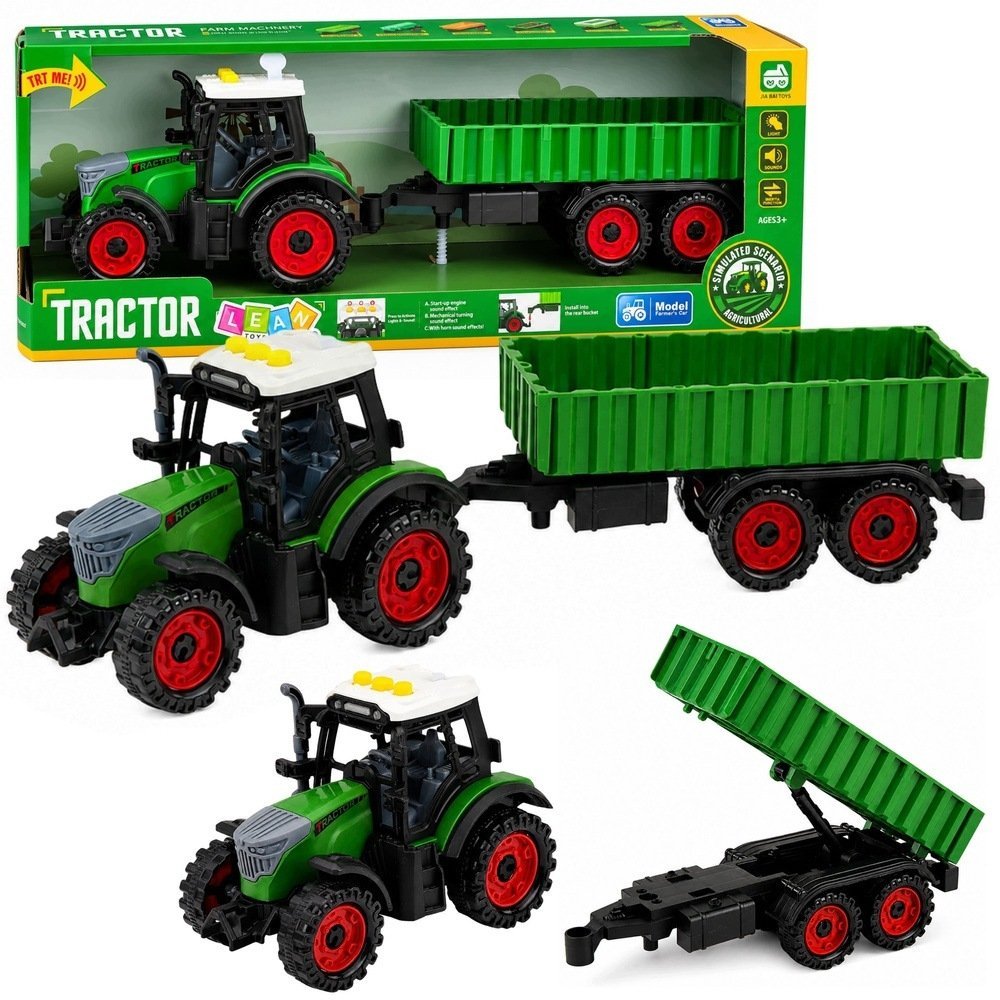 LeanToys Traktor Farmerski z Przyczepą Rolniczą Napęd Frykcyjny Światła Dźwięk 35cm