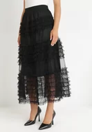 Spódnice - Czarna Tiulowa Spódnica z Gumką w Pasie z Falbankami Ewia - miniaturka - grafika 1