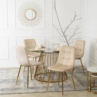 Krzesła - Mebel Elite Krzesło Tapicerowane do Salonu YORK Kremowe Welurowe Glamour - miniaturka - grafika 1