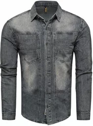 Koszule męskie - Męska koszula jeansowa grafit Recea - grafika 1