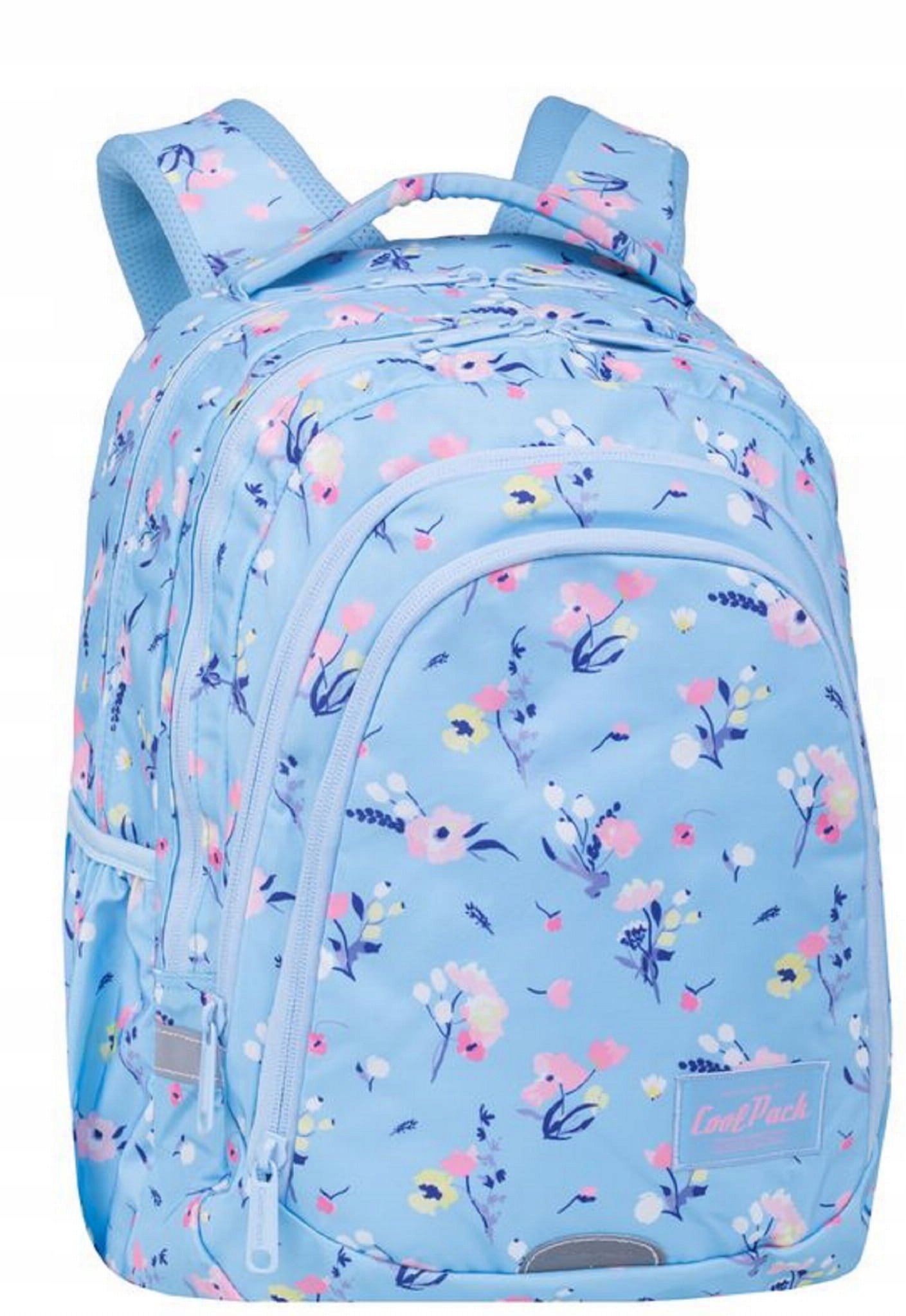 Plecak coolpack młodzieżowy czterykomory niebieski kwiatuszki pojemny
