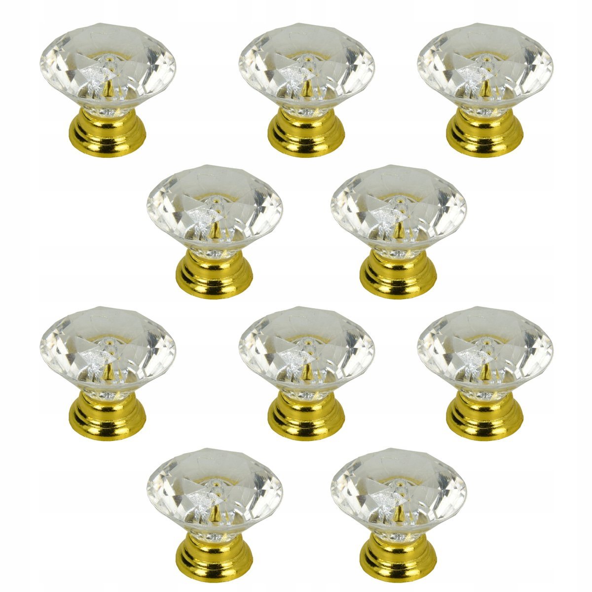 10 x Gałka meblowa okrągła Diament złota gałki do szuflad glamour