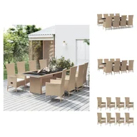 Fotele i krzesła ogrodowe - vidaXL 9-częściowy zestaw ogrodowy z poduszkami Beżowy rattan - krzesła ogrodowe - miniaturka - grafika 1