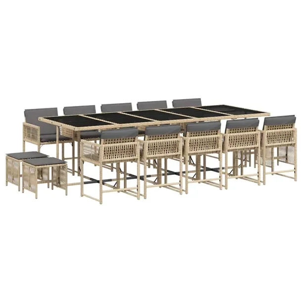 Zestaw Mebli Ogrodowych Rattan PE, Stół 275x106x73cm, Krzesła 50,5x50x79