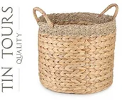 Dekoracje domu - OKRĄGŁY KOSZ Z UCHWYTAMI Z HIACYNTU WODNEGO 35x35x30/38 cm - miniaturka - grafika 1