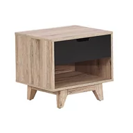 Szafki nocne - Beliani Szafka Nocna Jasne Drewno Z Czarnym Spencer - miniaturka - grafika 1