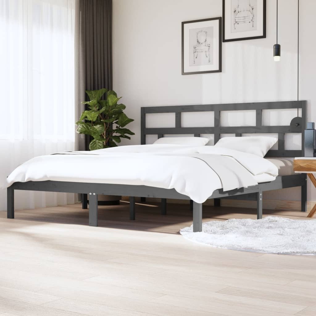 Łóżko z litego drewna sosna szara 200x200 cm