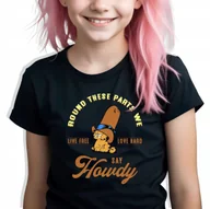 Koszulki męskie - Koszulka Dziecięca Czarna Garfield SAY HOWDY Rudy Kot Wzory Rozm 134-140 cm - miniaturka - grafika 1